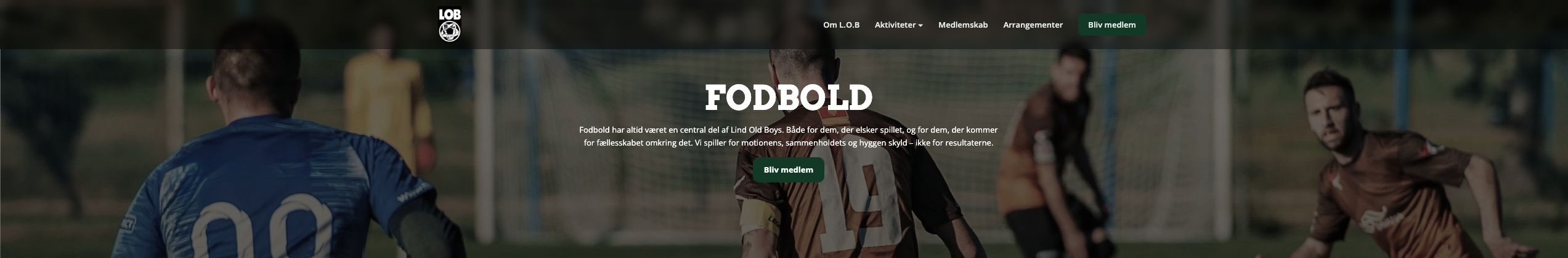 Hero-sektionen på Lind Old Boys' fodboldside