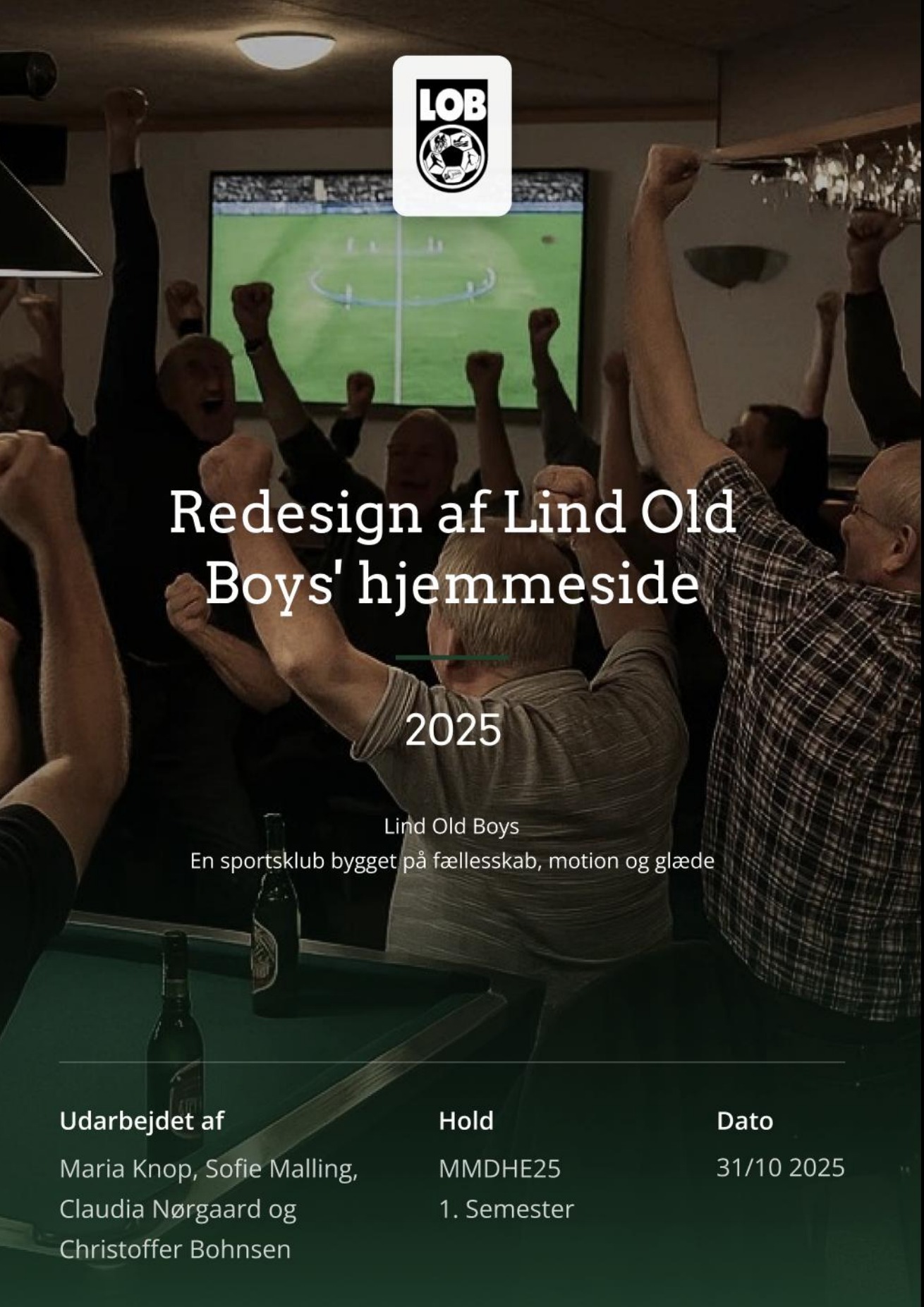 Forsiden på projektrapporten om redesign af Lind Old Boys' hjemmeside