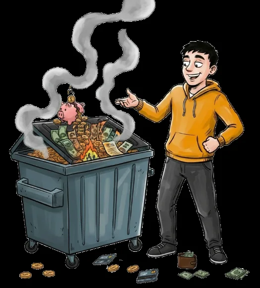 Illustration af en ung person, der smider nikotinprodukter ud